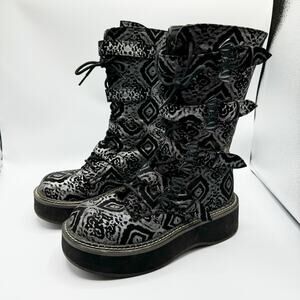DEMONIA EMILY-322 Platform Lace-Up Mid-Calf Bat Buckle Strap Boots Gothic 10